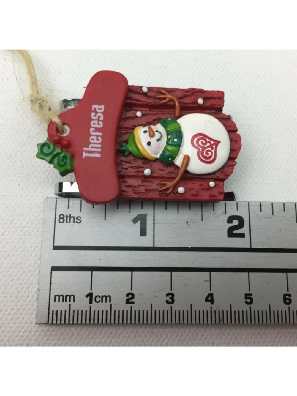 Ganz Theresa Red Sled Snowman Personalized Christmas Ornament Holly Heart Scarf